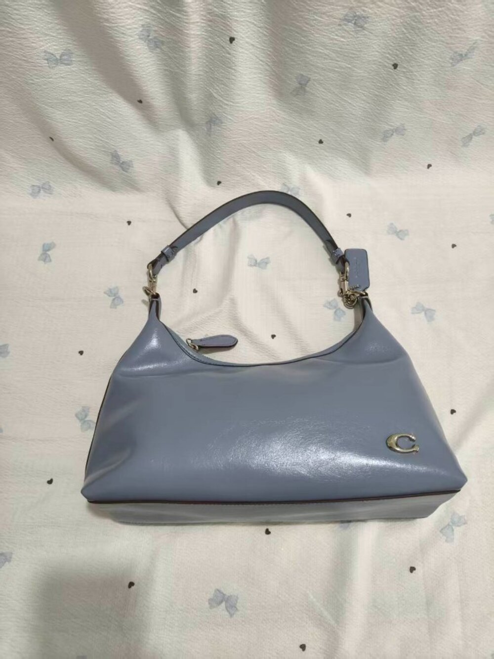Coach Blue Leather Hobo Shoulder Bag Gold C Logo Handbag